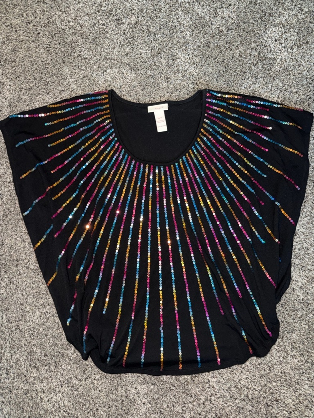 Black Sequin Radiant-Stripe Tunic Top